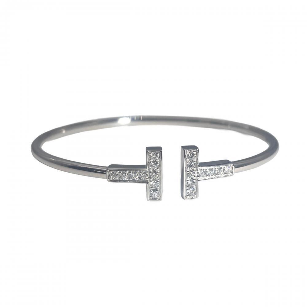 Tiffany & Co. Diamond T Wire Bracelet, 18K White Gold, 7.5g, Women's.